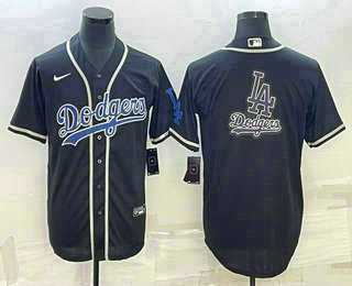 Men%27s Los Angeles Dodgers Big Logo Black Cool Base Stitched Baseball Jersey->los angeles dodgers->MLB Jersey